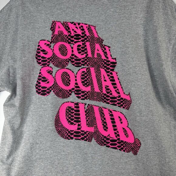Anti Social Social Club Gray T Shirt Men Extra Large Snake Print Logo Streetwear - Picture 4 of 7